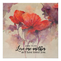 John 15:12 Se Ama Outra Bíblia Verso Floral Vermel