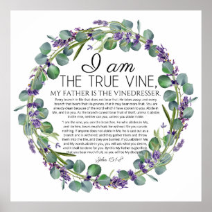 Poster John 15:1-8 Escritura Floral da Lavanda Eucalyptus