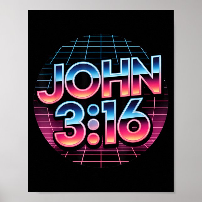 Poster John 3_16 80s Retro Christian Faith Design  (Frente)