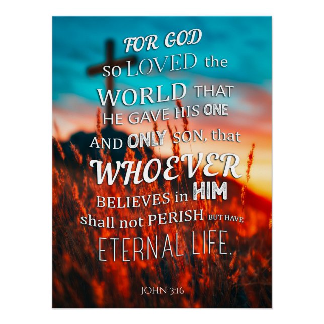 Pôster John 3:16 Bible Verse (Frente)