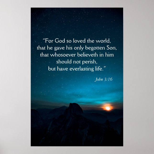 Poster John 3:16 Bíblia Verse Night Blue Sky (Frente)