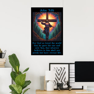Poster John 3:16 com Jesus na cruz