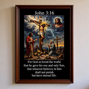 Poster John 3:16 Crucificação Colina do Calvário Raio