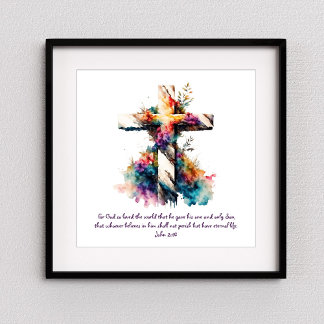 Poster John 3:16 Escritura Cruzada Bíblia Cristã Verse