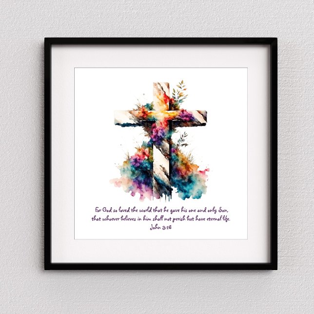 Poster John 3:16 Escritura Cruzada Bíblia Cristã Verse (Criador carregado)