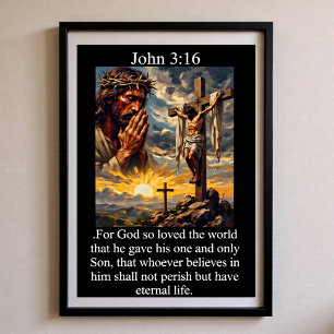 Poster John 3:16 Nascer do Sol Jesus Orando Coroa de Espi
