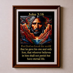 Poster John 3:16 Rosto de Jesus Canyon do Rio Amanhecer V
