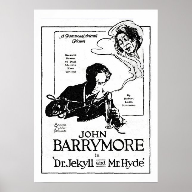 Pôster John Barrymore Jekyll e Hyde 1920 Movie Ad Impress (Frente)