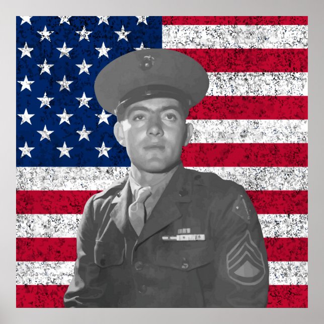 Pôster John Basilone e a bandeira americana (Frente)