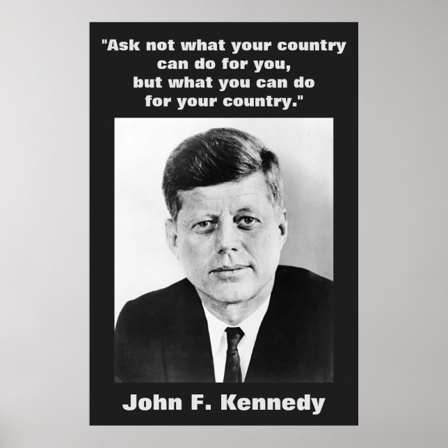 Poster John F. Kennedy Cita Inspiração Motivacional (Frente)