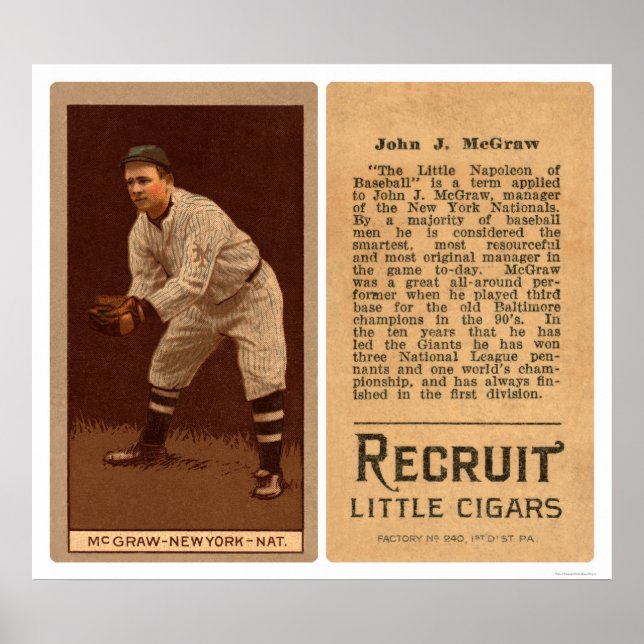 Pôster John J McGraw Giants Baseball 1911 (Frente)