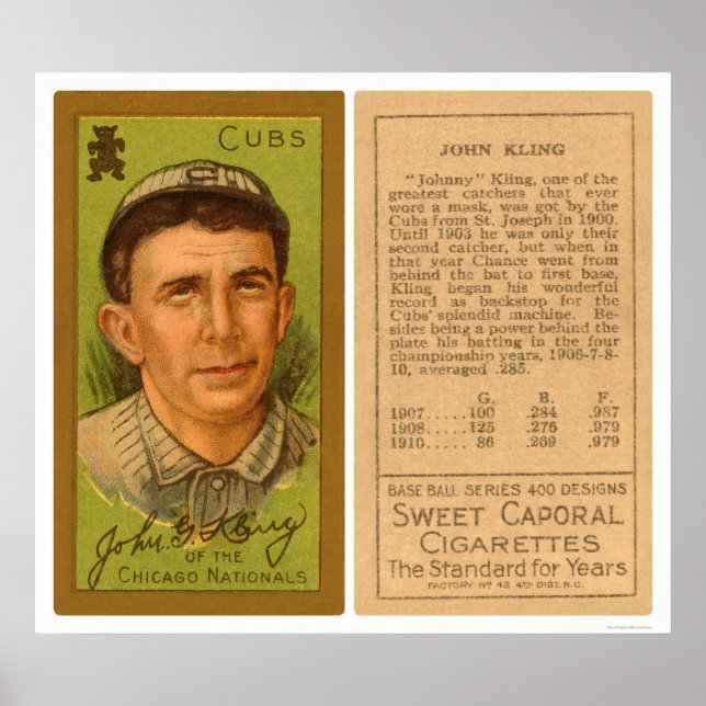 Pôster John Kling Cubs Baseball 1911 (Frente)