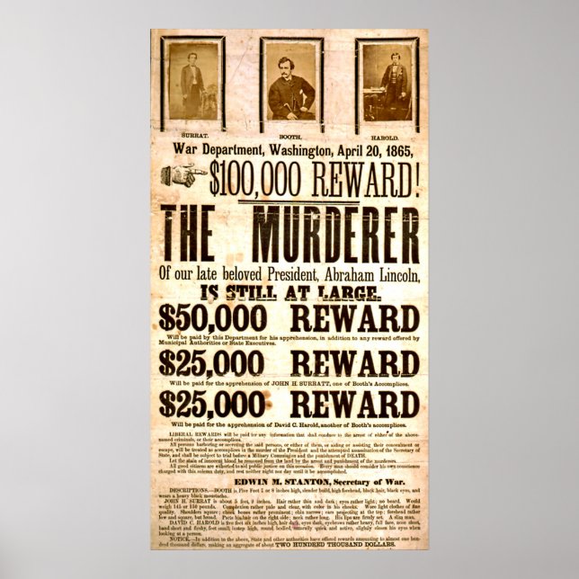 Poster John Wilkes Booth Queria Assassinato (Frente)
