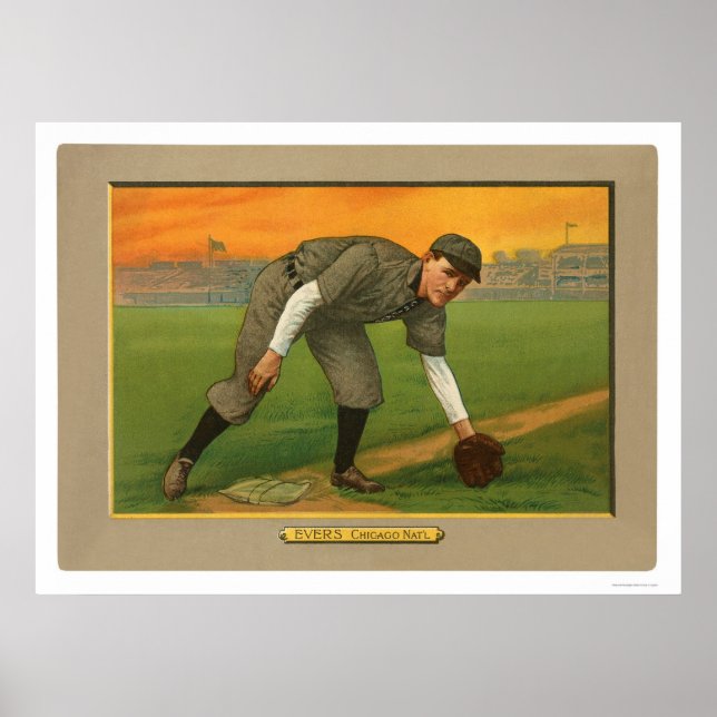 Poster Johnny Evers Cubs Baseball 1911 (Frente)