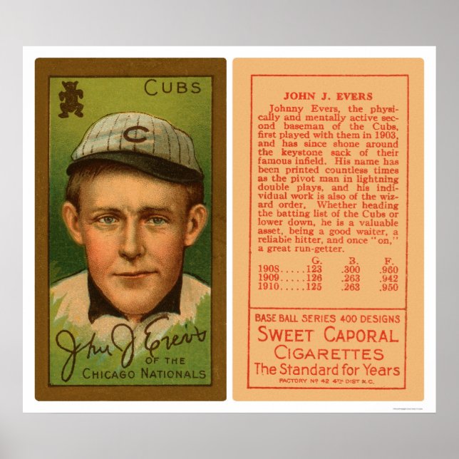 Pôster Johnny Evers Cubs Baseball 1911 (Frente)