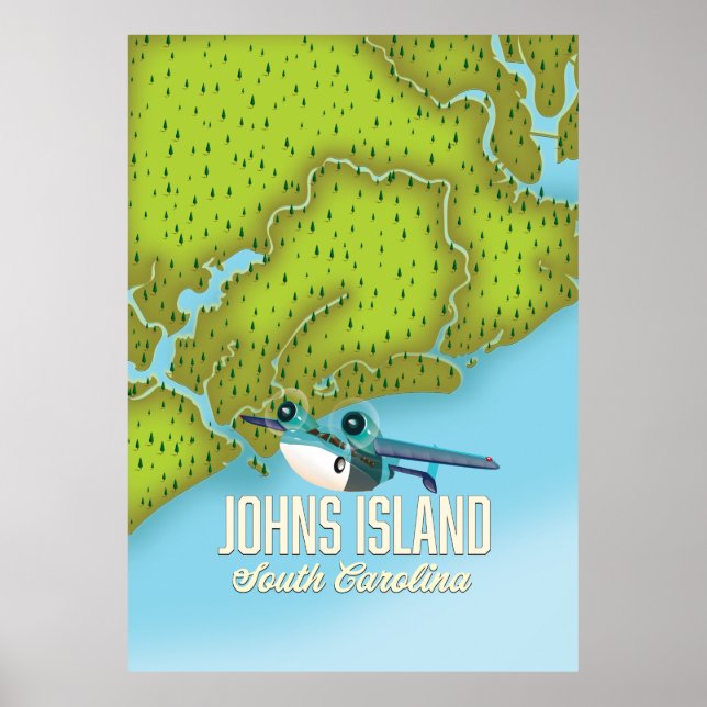 Poster Johns Island, Carolina do Sul, mapa dos EUA. (Frente)