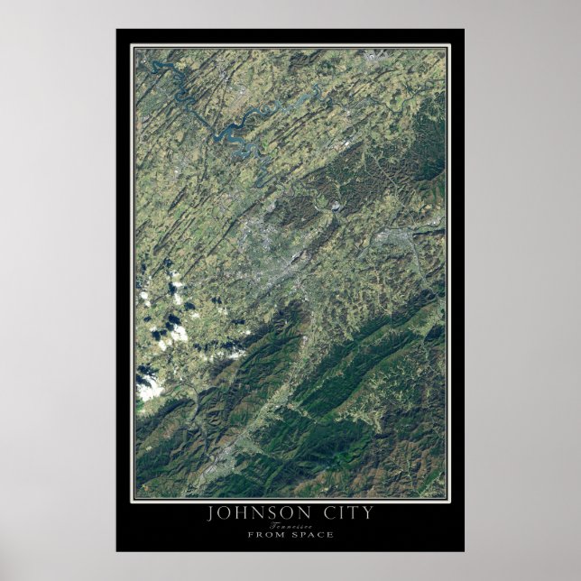 Pôster Johnson City Tennessee do Space Satellite Map (Frente)