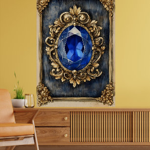 Poster joia adornada com uma grande pedra preciosa azul