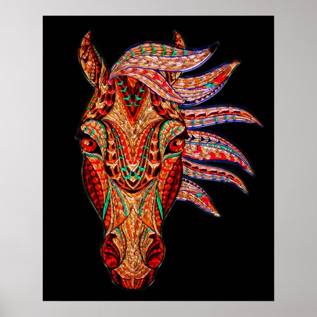 Poster Joia do cavalo mosaico colorido equestre (Frente)