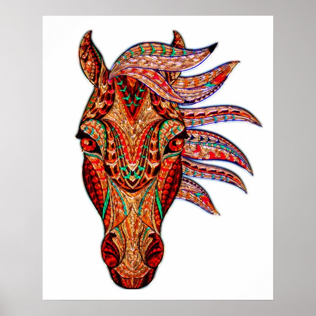 Poster Joia do cavalo mosaico colorido equestre (Frente)