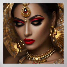 Poster Joias egípcias exóticas mulheres ouro manto vermel