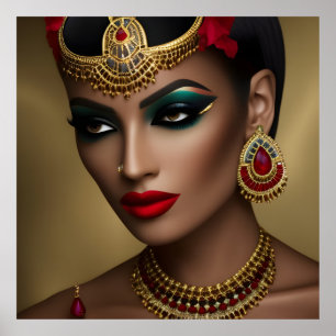 Poster Joias egípcias exóticas mulheres ouro vermelho pre