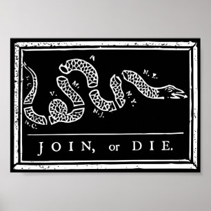Pôster Join or Die - Black and White