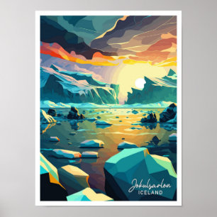 Poster Jokulsarlon Islândia Viagem Vintage ilustração