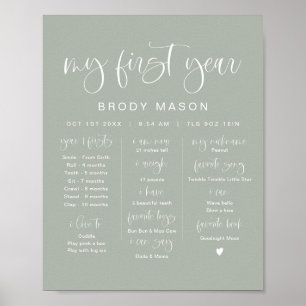 Poster JOLIE Sage Green Boho Boy Primeiro Aniversário Mil