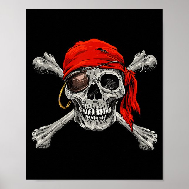 Poster Jolly Roger Pirate Skull Crossbones Halloween (Frente)
