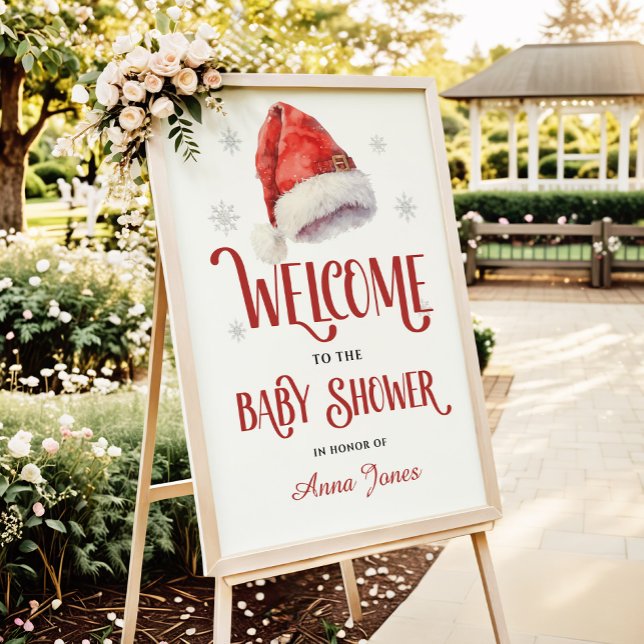 Poster Jolly Santa Hat Baby Shower Welcome Sign (Criador carregado)