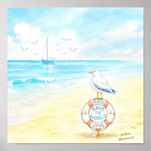 Poster Jon Seagull - Paz & Amor Salvam o Mundo