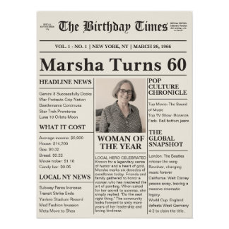Pôster Jornal de Nascimento de Aniversário Marco Vintage