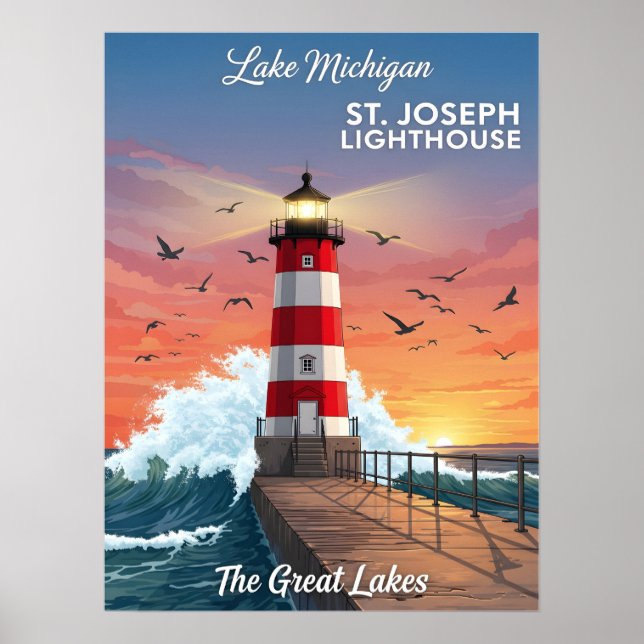 Poster Joseph Lighthouse no lago Michigan (Frente)