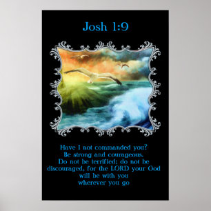 Pôster Josh 1:9 Com gaivotas voando sobre o mar aberto