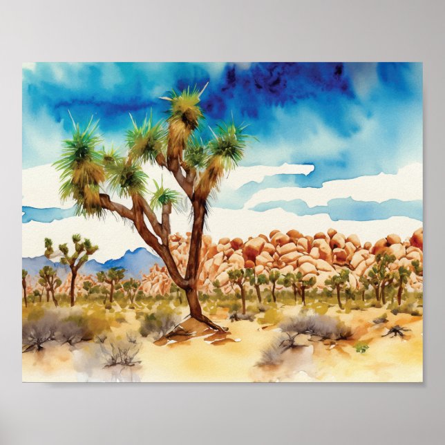 Poster Joshua Tree National Park Watercolor Art (Frente)