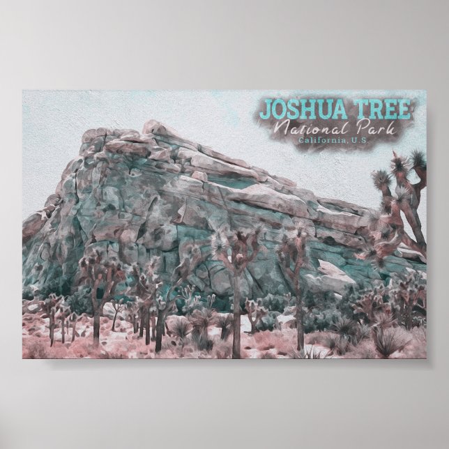 POSTER JOSHUA TREE WATERCOLOR - CALIFÓRNIA ESTADOS UNIDOS (Frente)