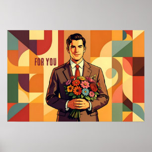 Poster Jovem com Buquê Bauhaus Arte Personalizada