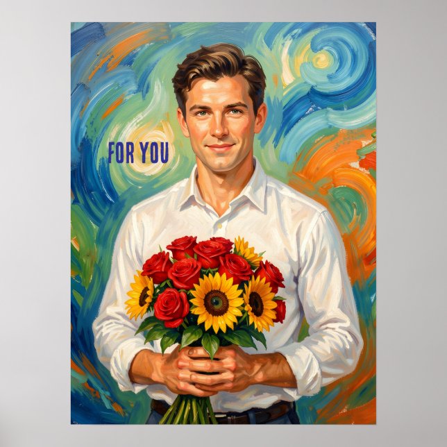 Poster Jovem com Buquê Personalizado Estilo Retro (Frente)