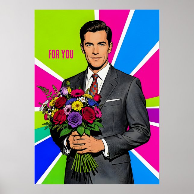 Poster Jovem com Buquê Personalizado Estilo Retrô (Frente)