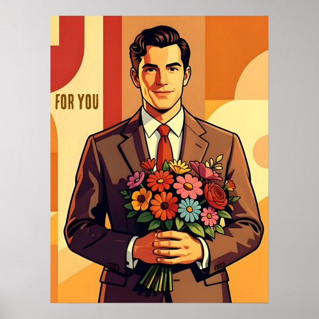 Poster Jovem com Buquê Personalizado Estilo Retro (Frente)