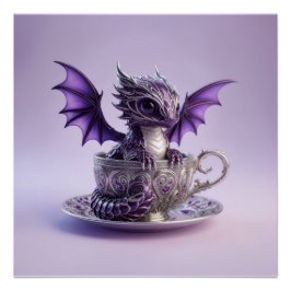 Pôster Jovem Dragão Roxo e Branco Fairmont em uma Xícara 