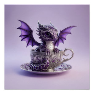 Pôster Jovem Dragão Roxo e Branco Fairmont em uma Xícara 