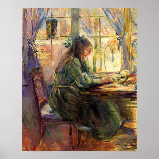 Poster Jovem escrevendo por Berthe Morisot (Frente)
