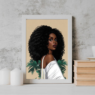 Poster Jovem Garota Afro Negra Moderna ilustra