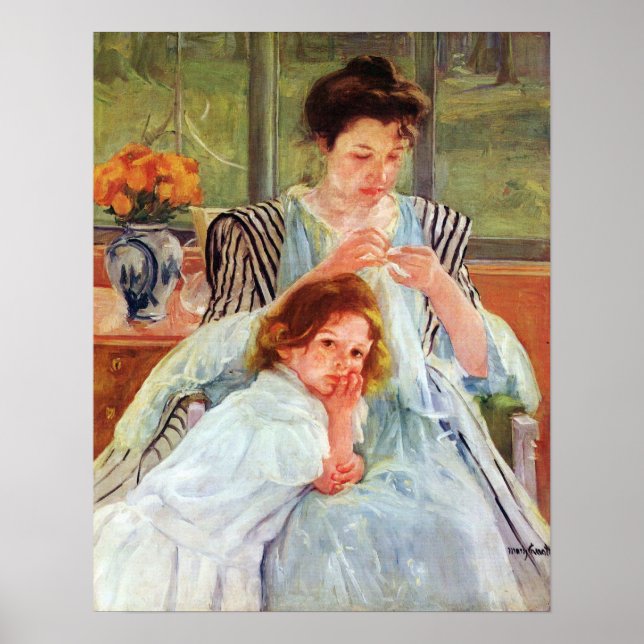 Pôster Jovem mãe costurando por Mary Stevenson Cassatt (Frente)
