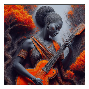 Pôster Jovem Mulher Negra Tocando Violão