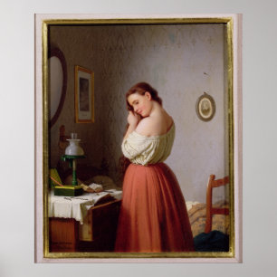 Pôster Jovem mulher que entrança seu cabelo