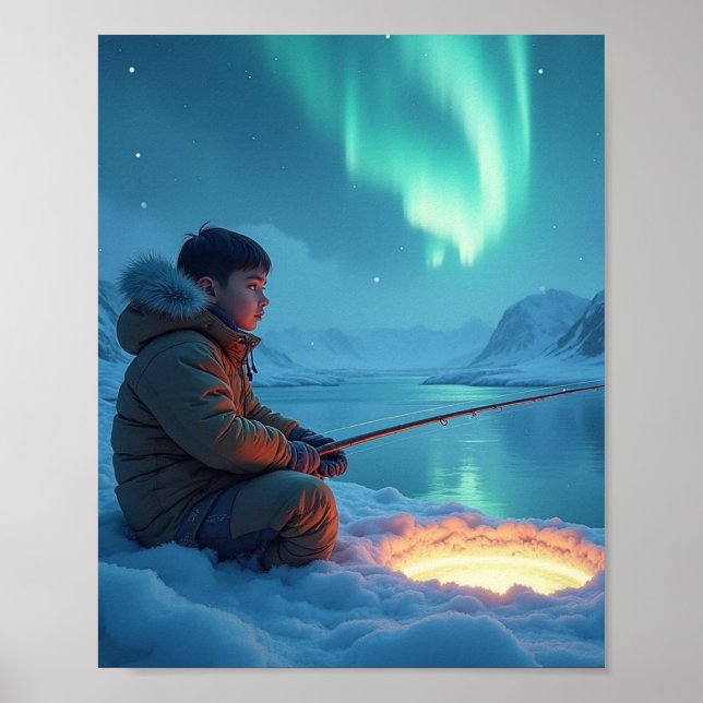 Poster Jovem pescando no gelo (Frente)