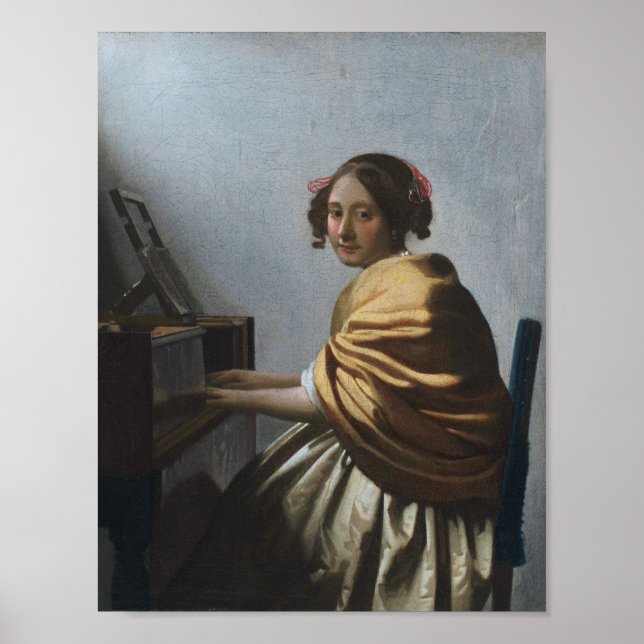 Poster Jovem Sentada em uma Virgem - Vermeer (Frente)